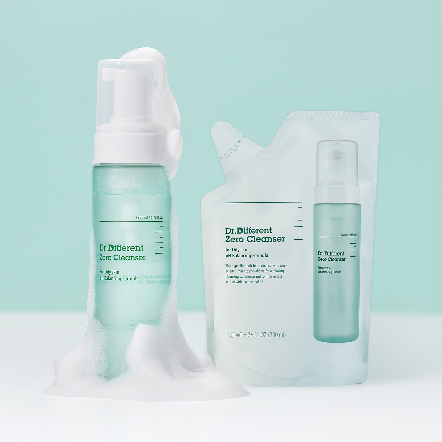 약산성&깔끔/ 닥터디퍼런트 약산성 제로 클렌저 지성 200ml+본품 용량 리필 200ml 세트 - 상품 이미지