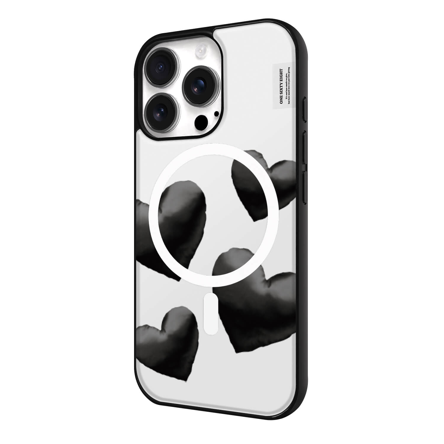 아이폰16 프로 케이스 맥세이프 하드 스웨이드 블랙 하트 쿠션 패턴 - 상세 이미지 3