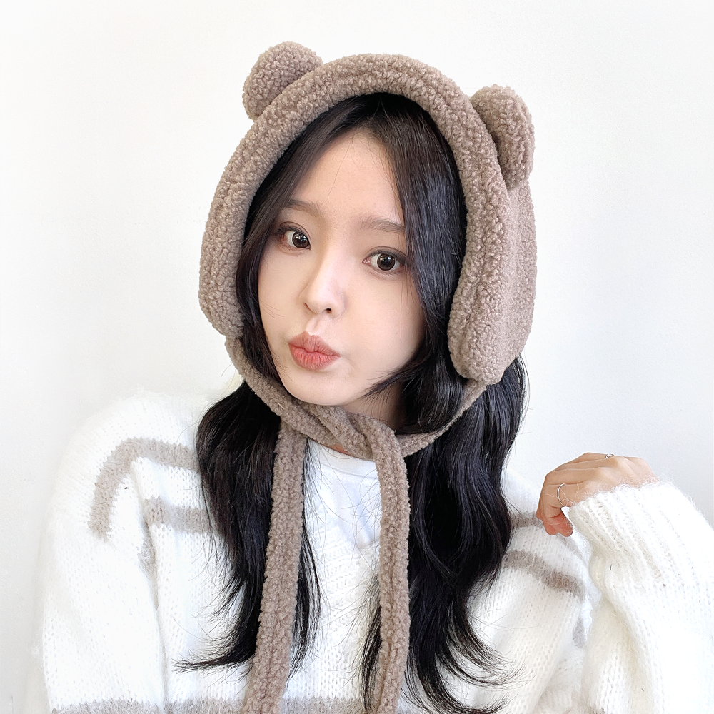 테디베어 곰돌이 귀 덤블 뽀글이 양털 여성 겨울 방한 귀도리 귀마개 - 상세 이미지 2