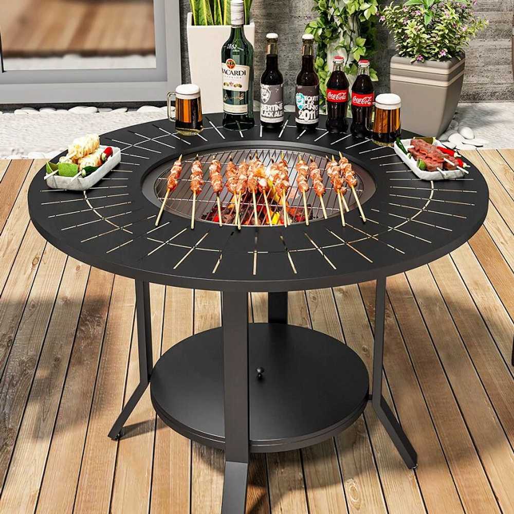 불판식탁 불판상 원형식탁 구멍 테이블 숯불 바베큐 100cm 메쉬망 - 상세 이미지 5