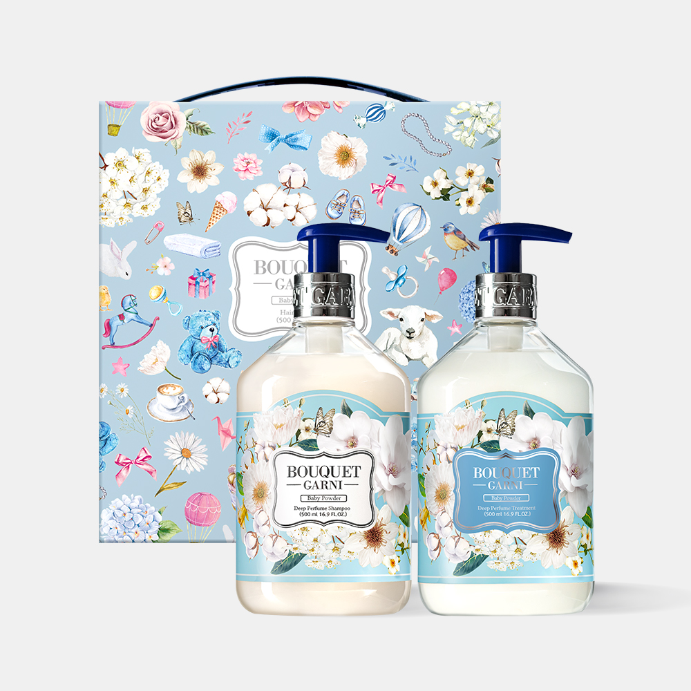 [1개] 부케가르니  글로우 퍼퓸드 헤어케어 2종 선물세트 (샴푸 500ml+트리트먼트 500ml) 화이트머스크 / 베이비파우더 향 이미지 2