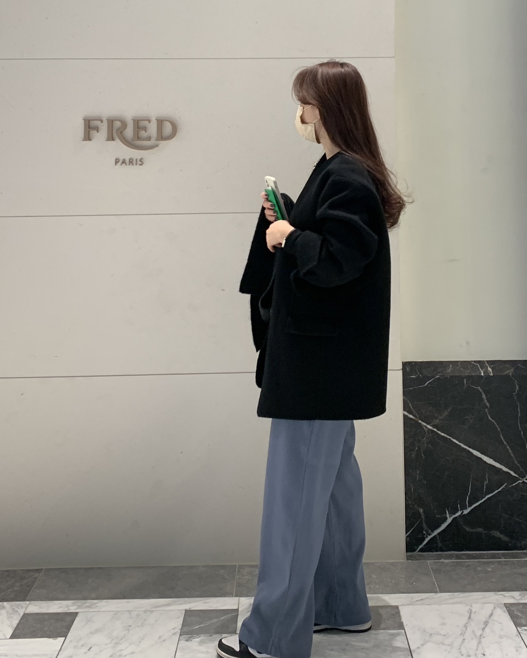 헤링본 울 핸드메이드 조끼내장 하프코트(블랙) 상세 이미지 13
