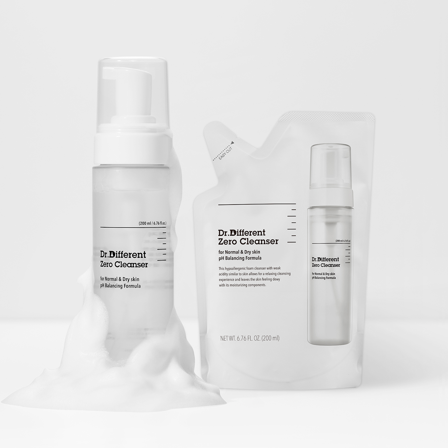 촉촉 클렌징/ 닥터디퍼런트 제로 클렌저 중건성 200ml+본품 용량 리필 - 상품 이미지