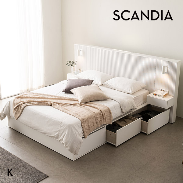 스칸디아 에센셜 템바보드 호텔 LED 수납침대(K-매트제외) / K프레임