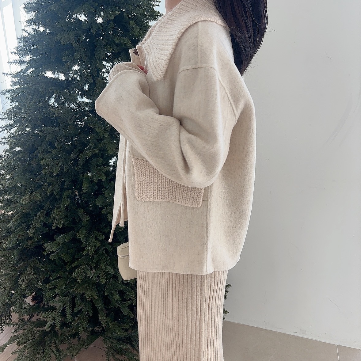 카라 울 캐시미어 핸드메이드 하프 코트 상세 이미지 22