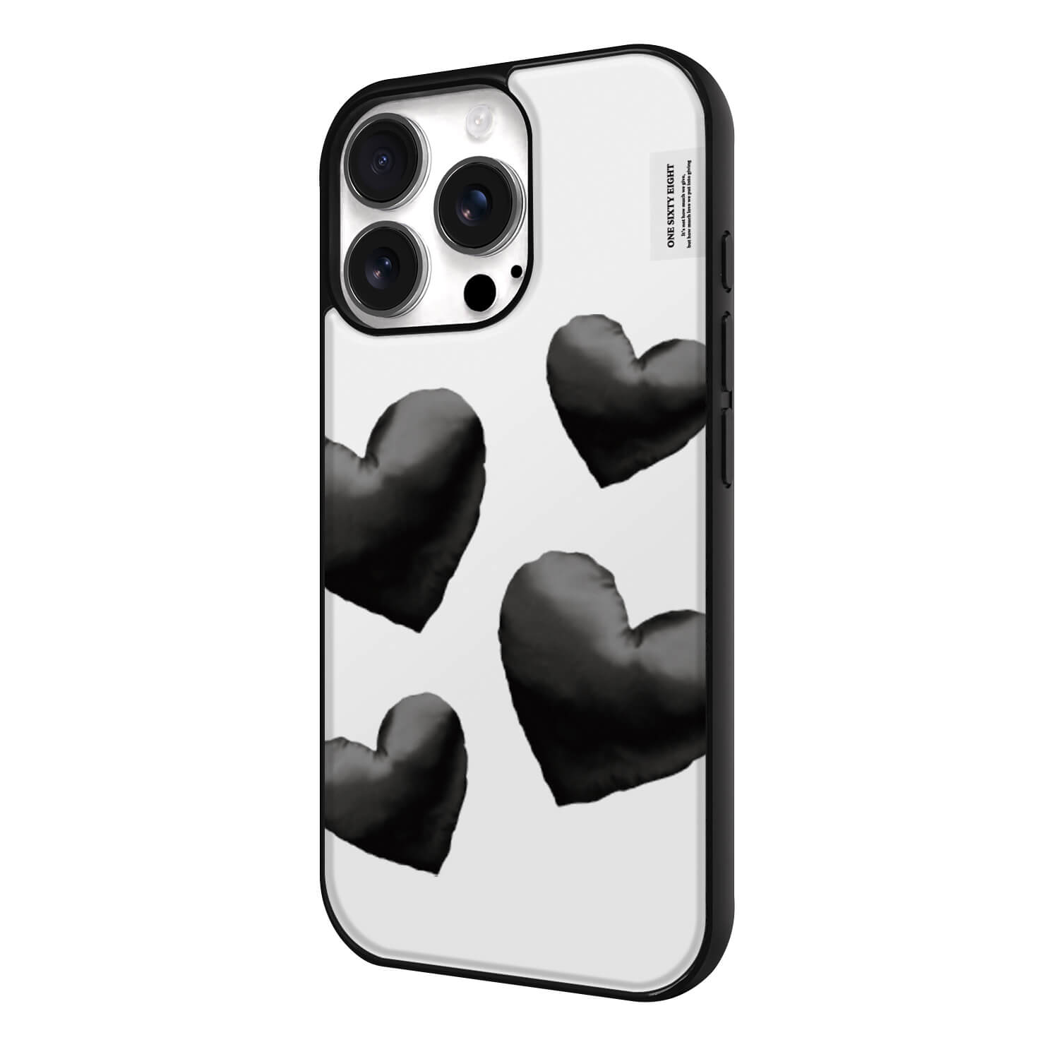 아이폰16 프로 케이스 맥세이프 하드 스웨이드 블랙 하트 쿠션 패턴 - 상세 이미지 4