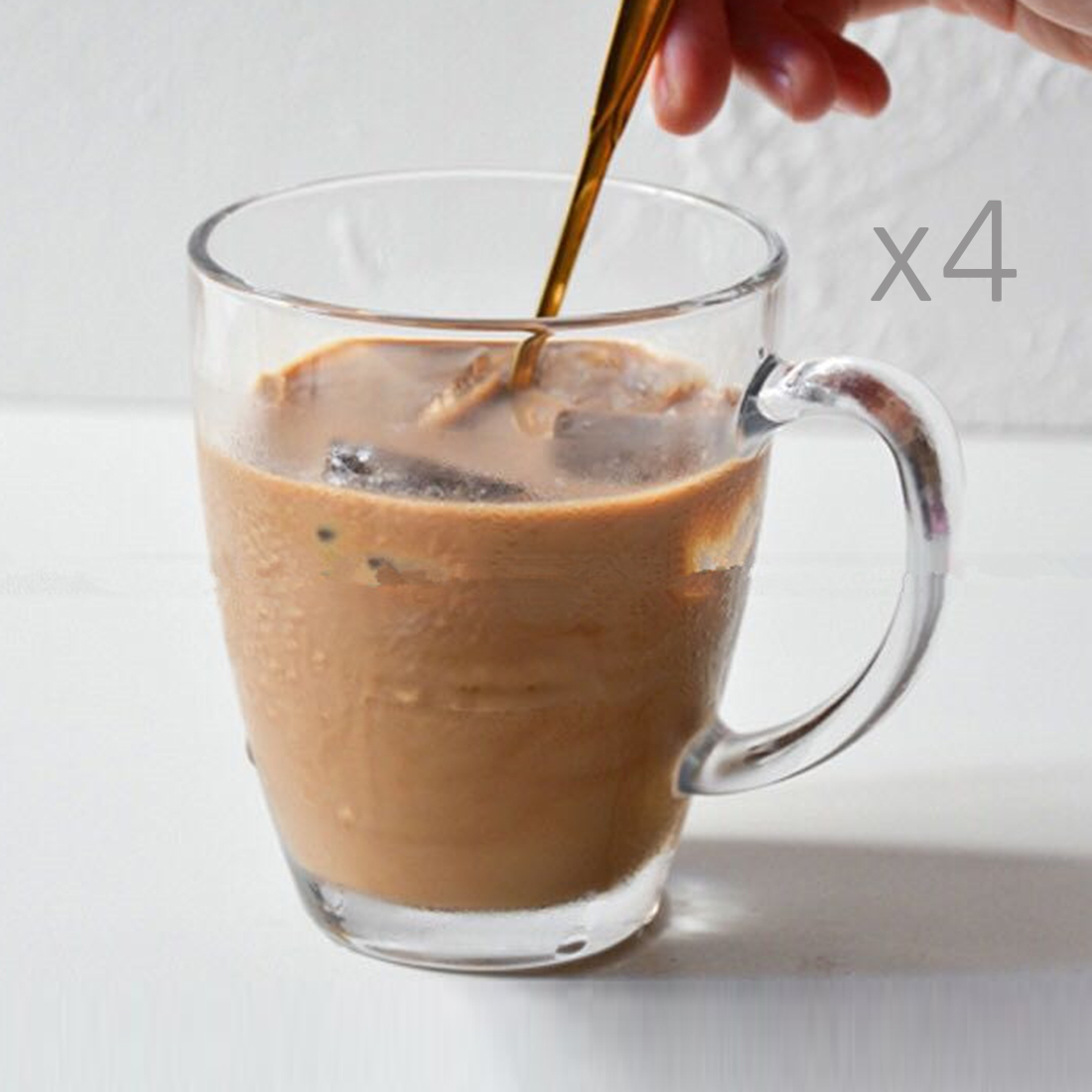 [4잔]홈카페 손잡이 유리컵 아인슈페너 플랫화이트 아이스아메리카노 맥주잔 375ml