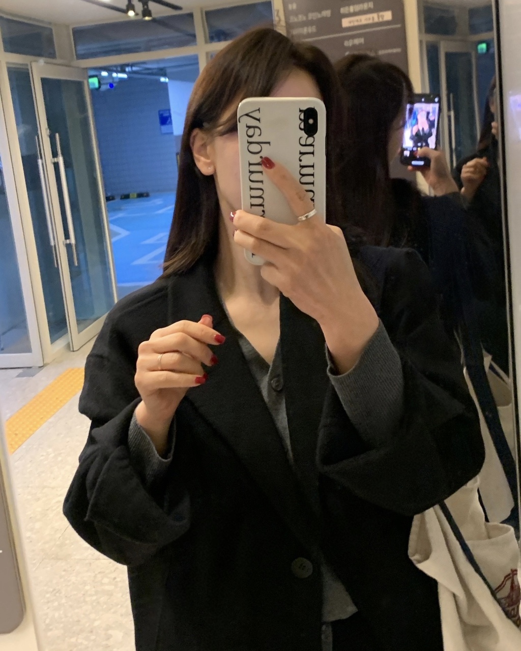 헤링본 울 핸드메이드 조끼내장 하프코트(블랙) 상세 이미지 3