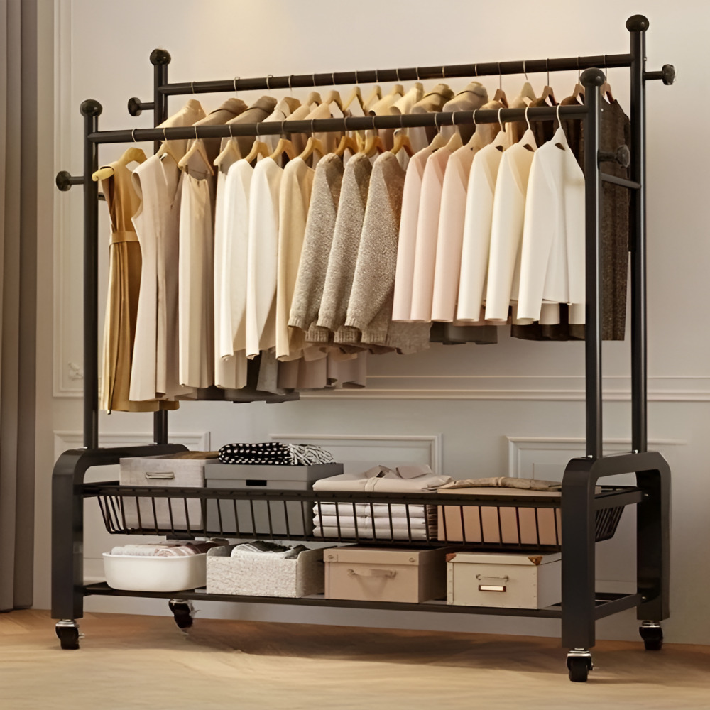 우아플레이스 이동식 행거 튼튼한 2단 트롤리 철제 스탠드 옷걸이 제품 이미지