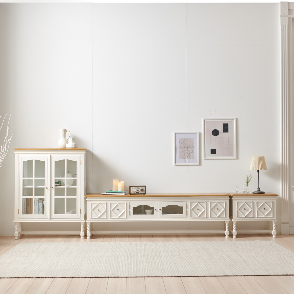 까사홈 로즈 아이보리 장식장+거실장+협탁 거실세트