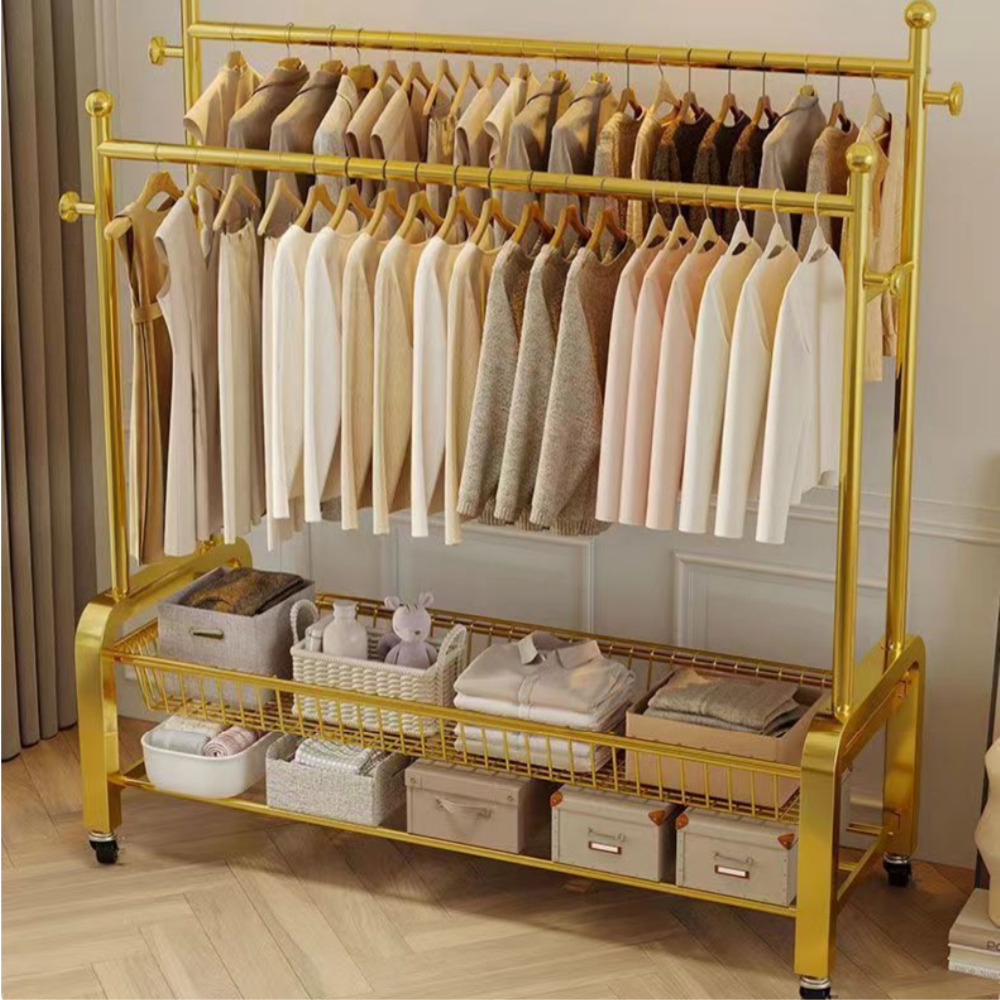 우아플레이스 이동식 행거 튼튼한 2단 트롤리 철제 스탠드 옷걸이