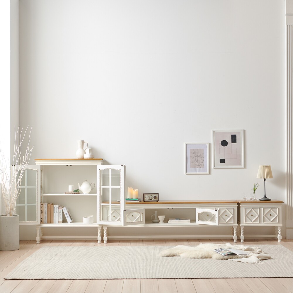 까사홈 로즈 아이보리 장식장+거실장+협탁 거실세트