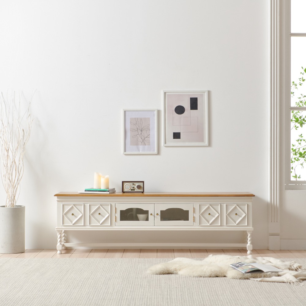 까사홈 로즈 아이보리 엔틱 원목 거실장 1800