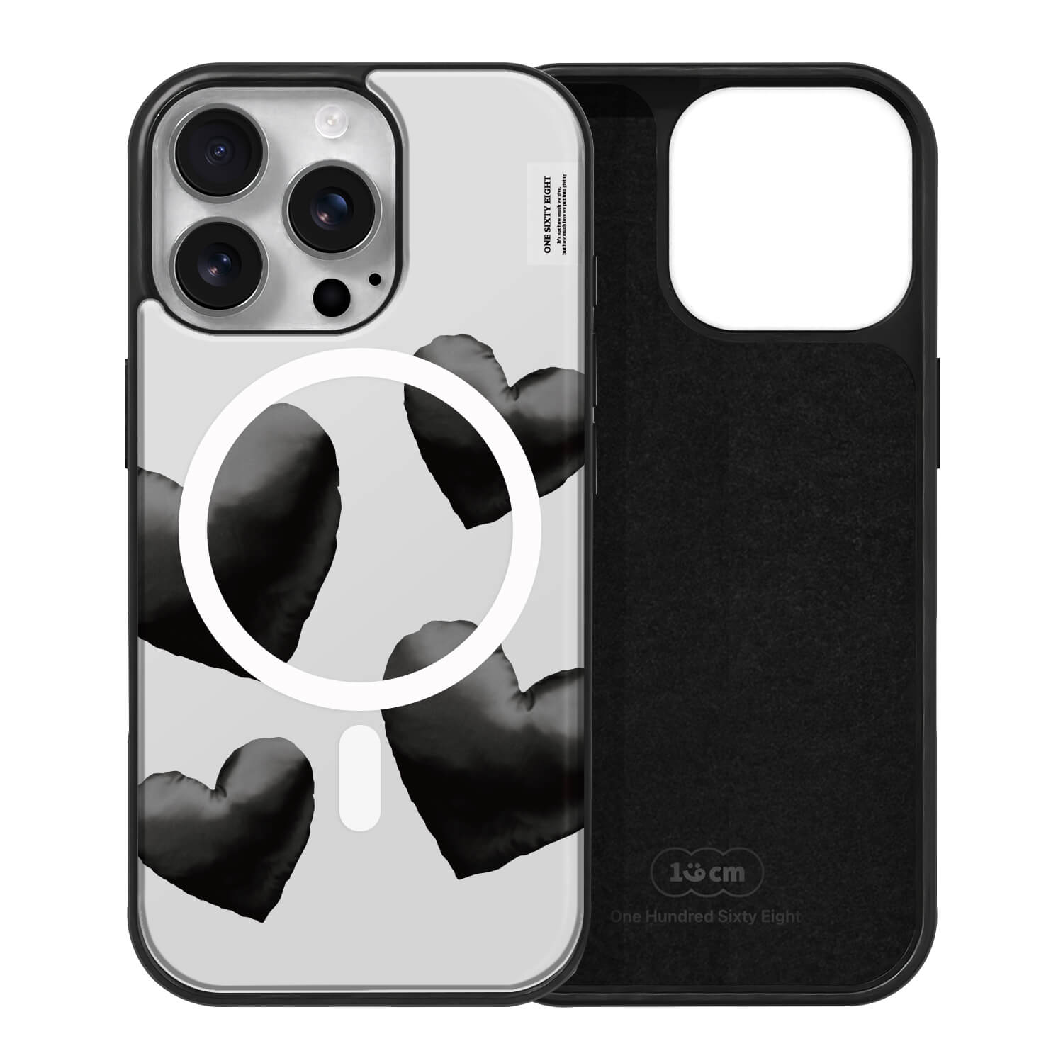아이폰16 프로 케이스 맥세이프 하드 스웨이드 블랙 하트 쿠션 패턴 - 상품 이미지