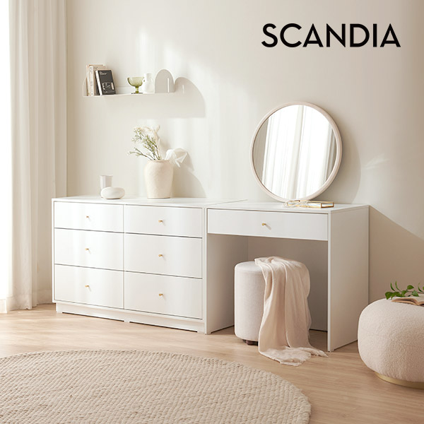 스칸디아 엠마 디자인 6단 와이드서랍장+수납 화장대 세트