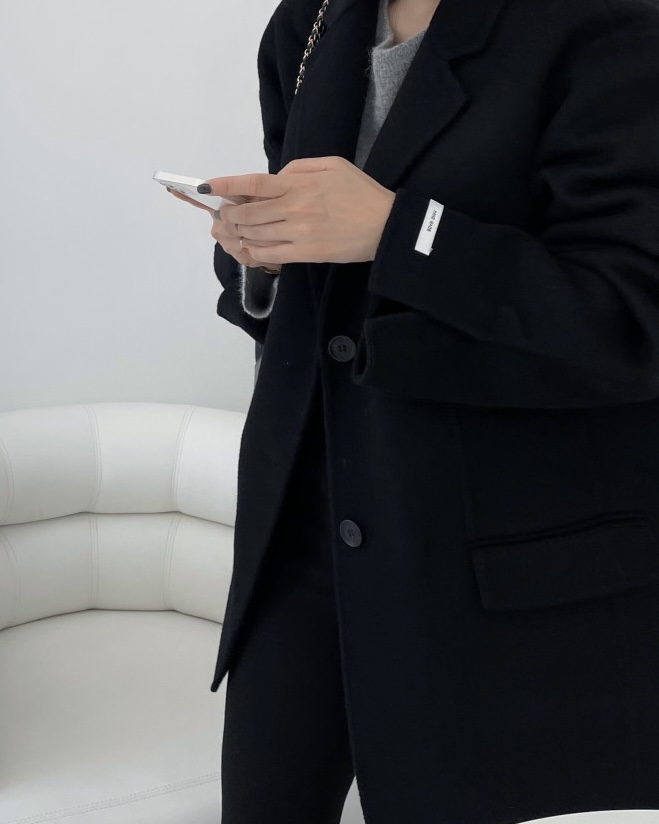 헤링본 울 핸드메이드 조끼내장 하프코트(블랙) 상세 이미지 36