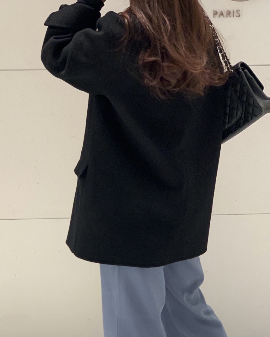 헤링본 울 핸드메이드 조끼내장 하프코트(블랙) 상세 이미지 24
