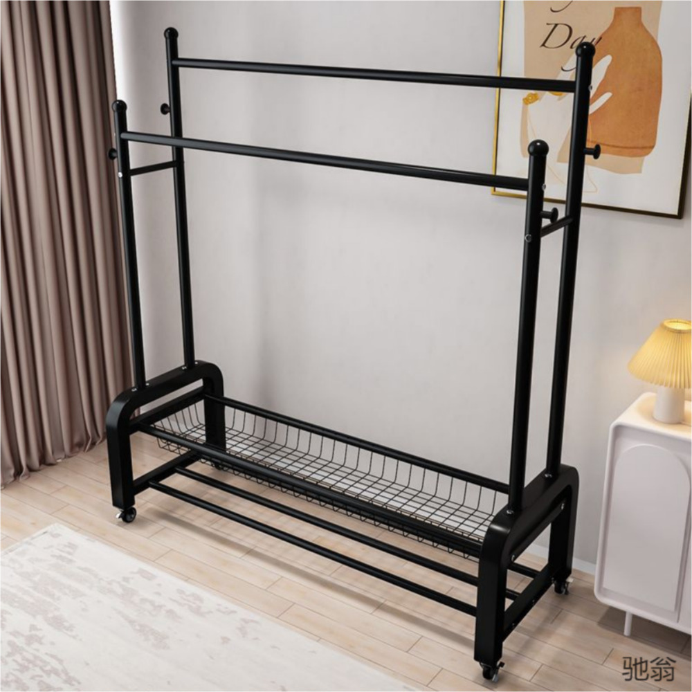 우아플레이스 이동식 행거 튼튼한 2단 트롤리 철제 스탠드 옷걸이