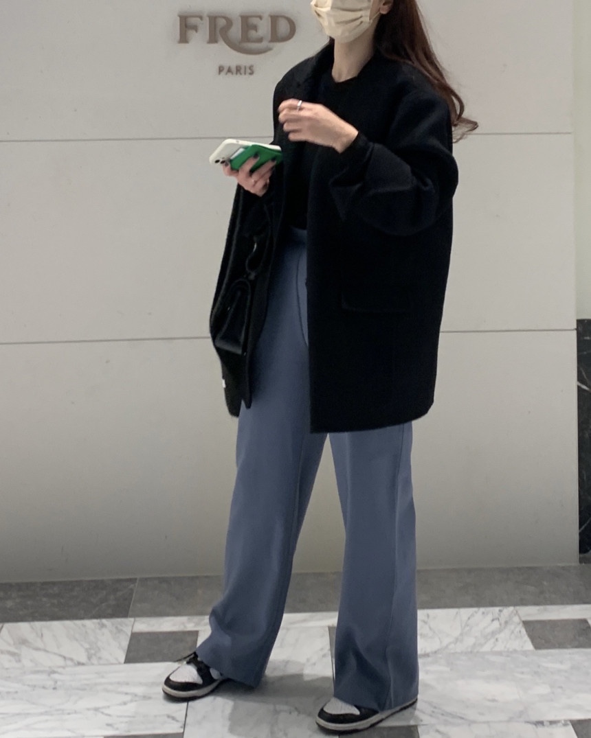 헤링본 울 핸드메이드 조끼내장 하프코트(블랙) 상세 이미지 18