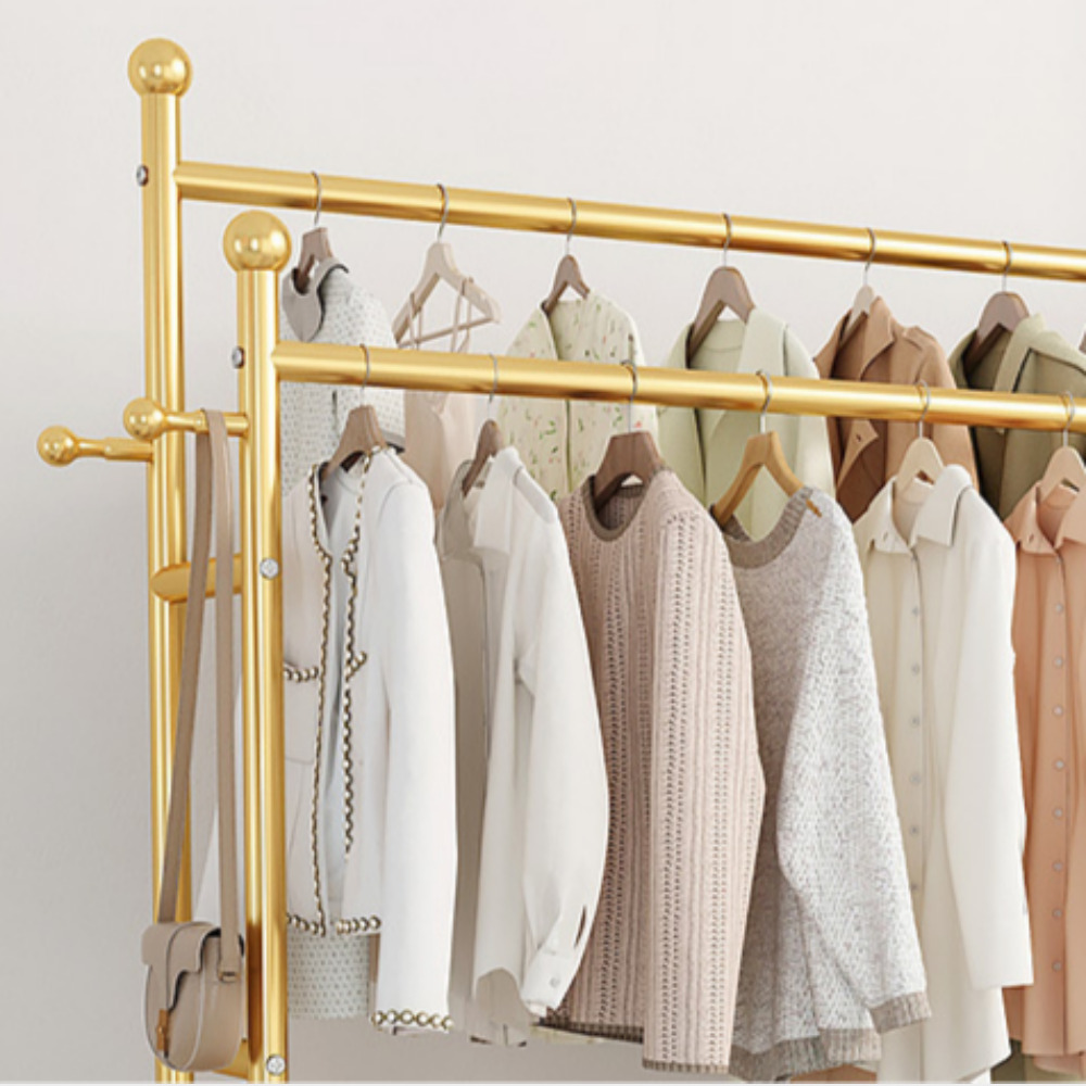 우아플레이스 이동식 행거 튼튼한 2단 트롤리 철제 스탠드 옷걸이