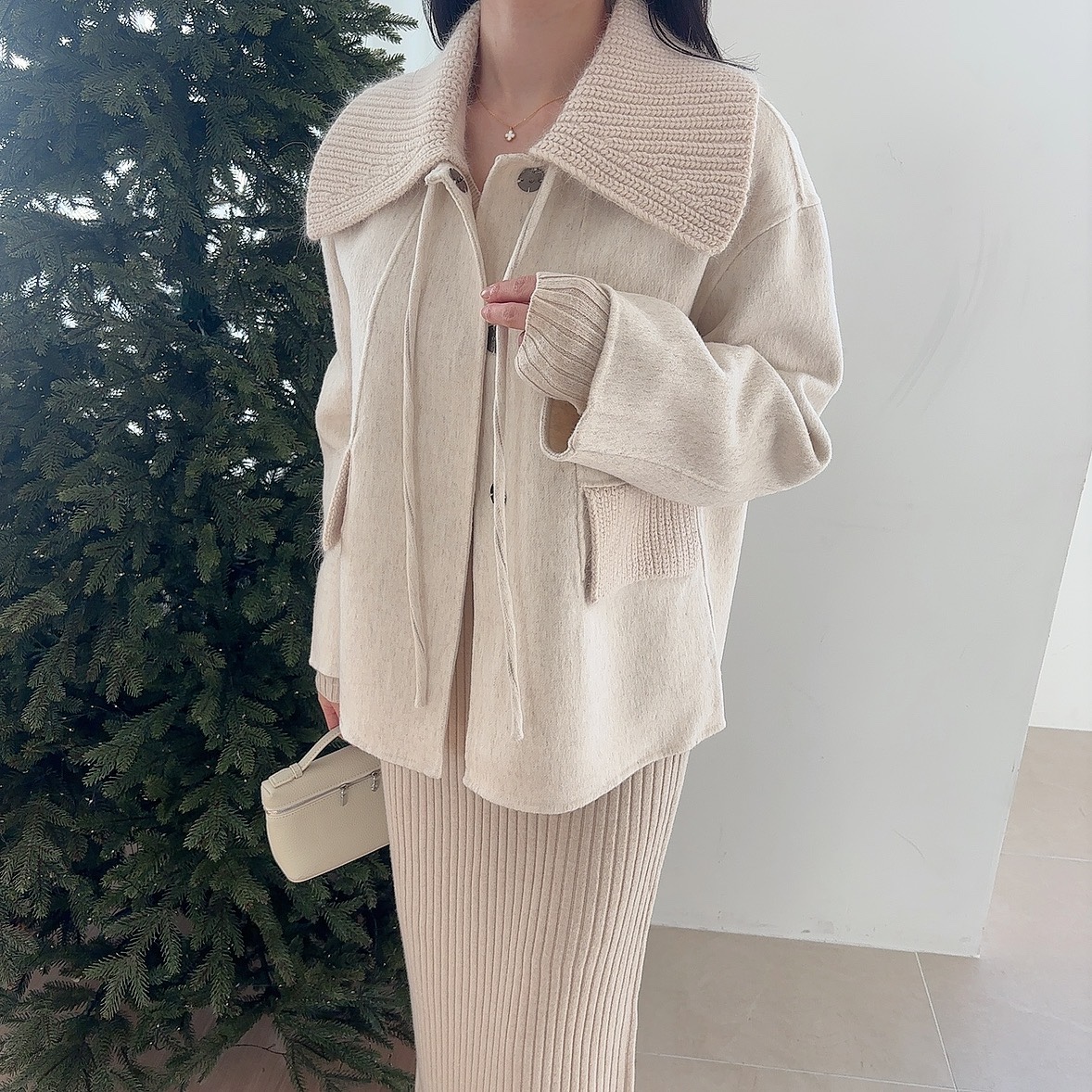 카라 울 캐시미어 핸드메이드 하프 코트 상세 이미지 20