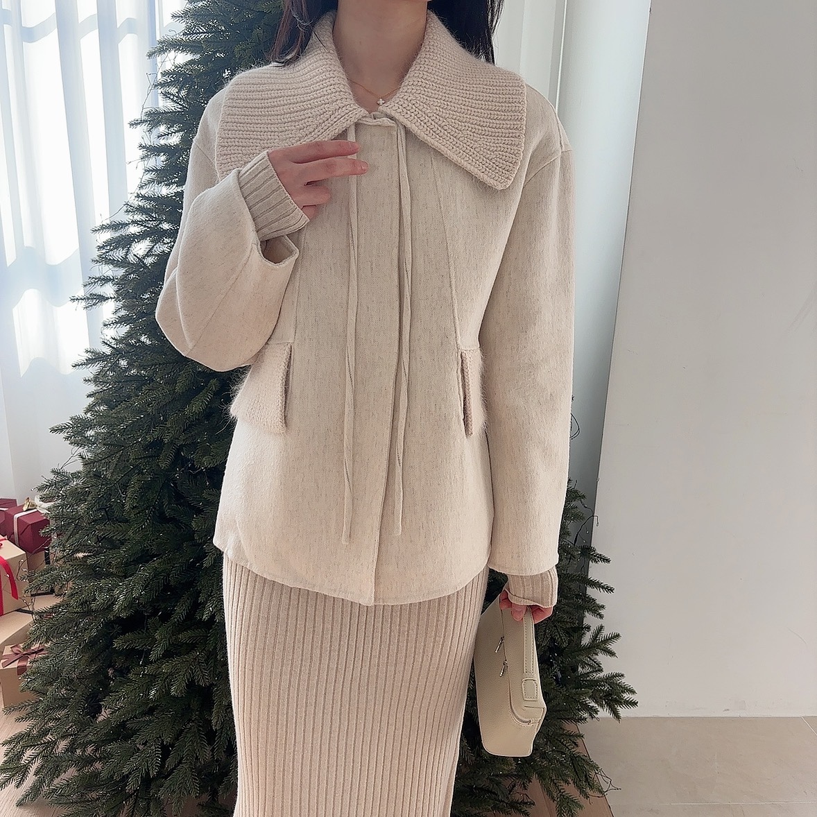 카라 울 캐시미어 핸드메이드 하프 코트 상세 이미지 24
