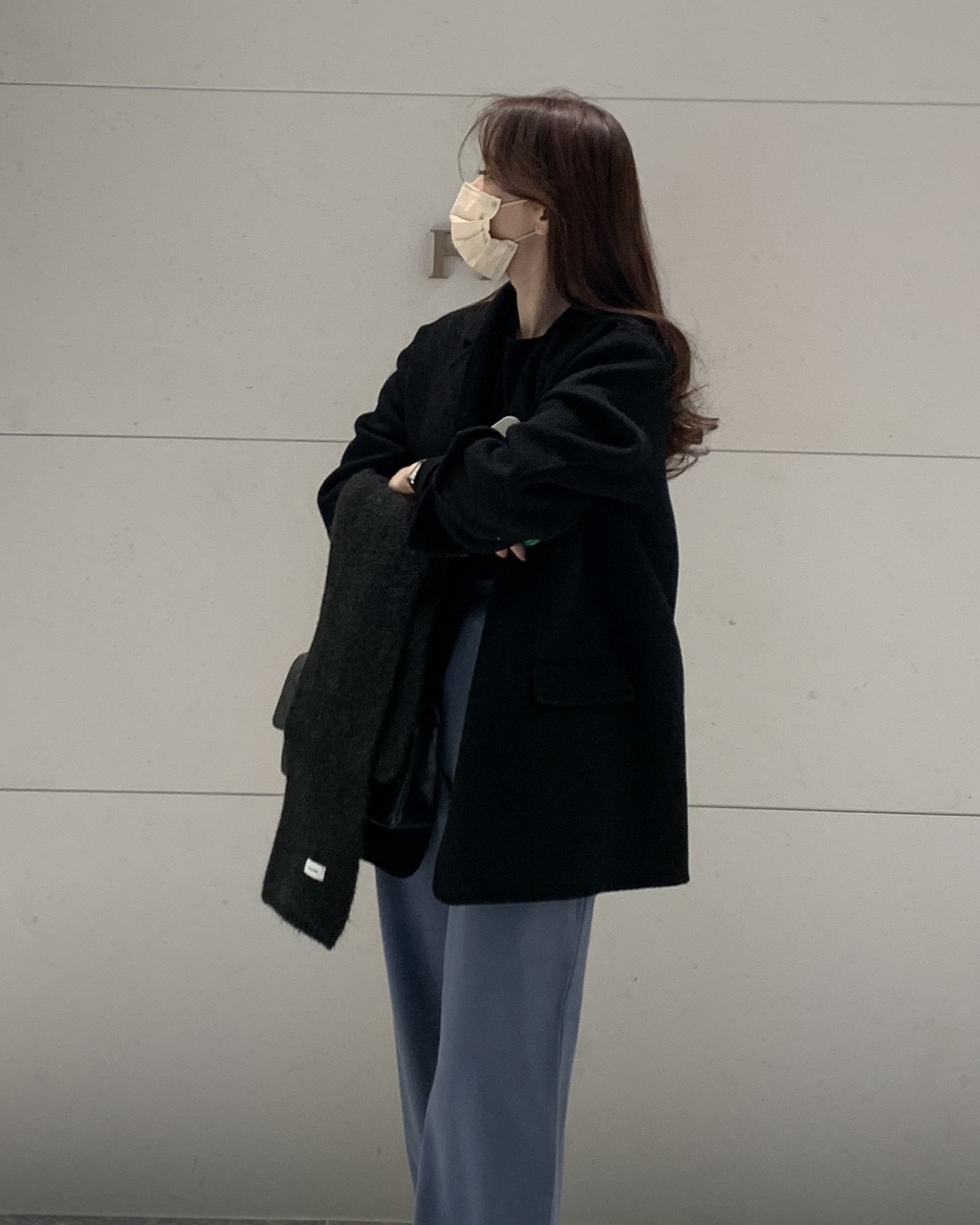헤링본 울 핸드메이드 조끼내장 하프코트(블랙) 상세 이미지 11