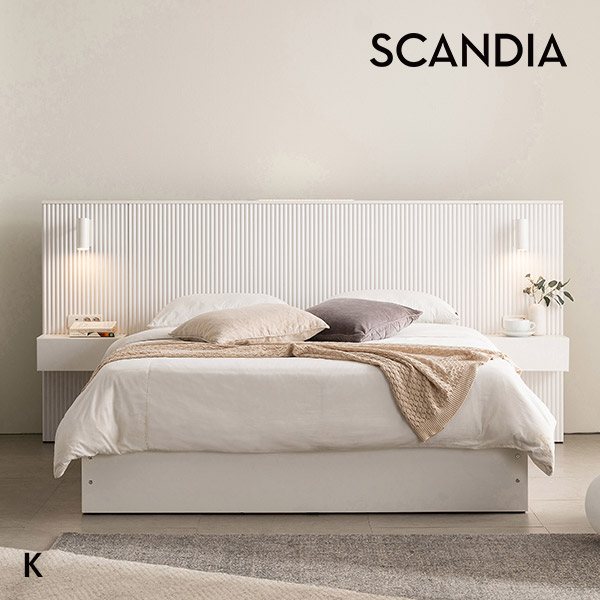 스칸디아 에센셜 템바보드 호텔 LED 수납침대(K)+협탁 2EA(30T 독립 매트) / K침대