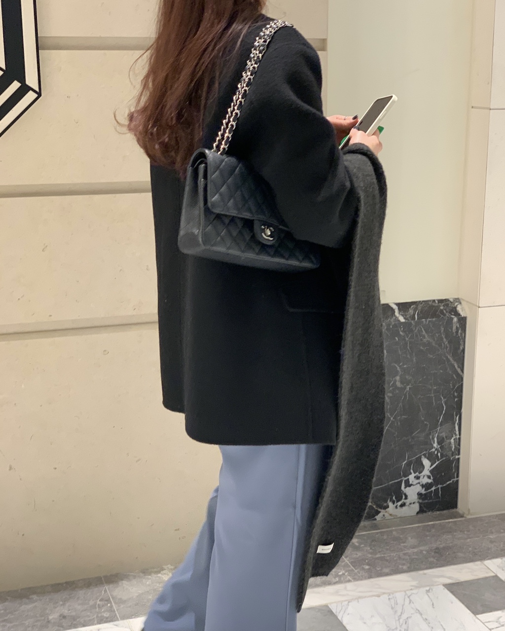 헤링본 울 핸드메이드 조끼내장 하프코트(블랙) 상세 이미지 30