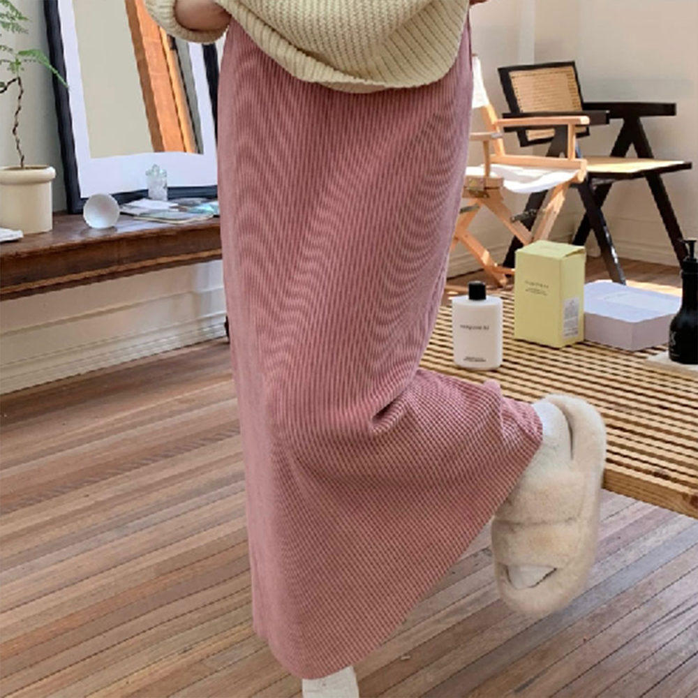 롱 스커트 치마 여성 데일리 긴 예쁜 여자 간절기 봄 여름 가을 밴딩 골덴 골지 겨울 - 상품 이미지