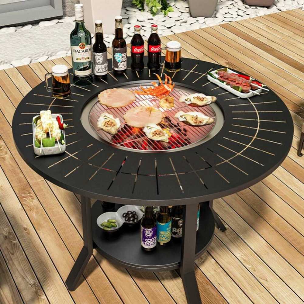 불판식탁 불판상 원형식탁 구멍 테이블 숯불 바베큐 100cm 메쉬망 - 상세 이미지 3
