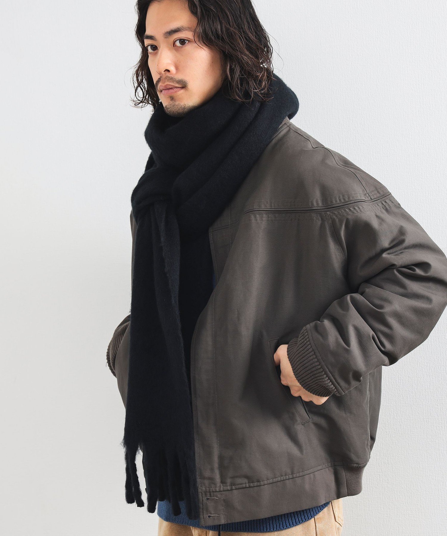 빔스 BEAMS 샤기 빅 스톨 목도리 머플러 스카프 블랙 그레이 2컬러 - 상품 이미지