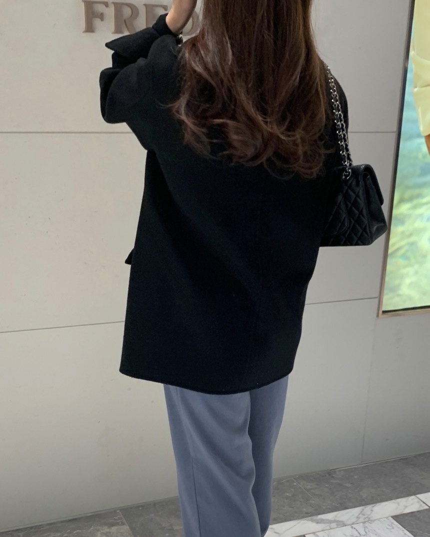 헤링본 울 핸드메이드 조끼내장 하프코트(블랙) 상세 이미지 25