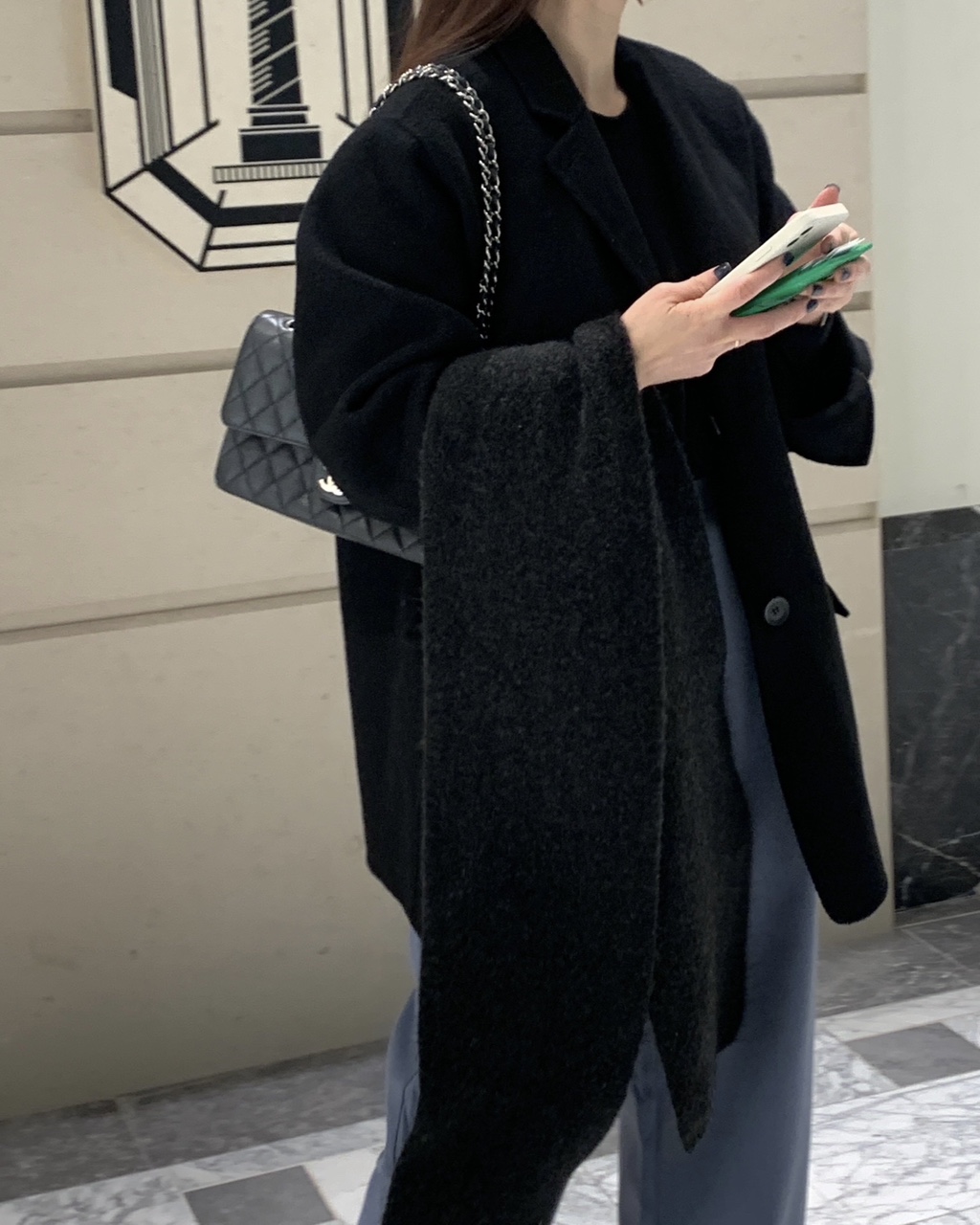 헤링본 울 핸드메이드 조끼내장 하프코트(블랙) 상세 이미지 29