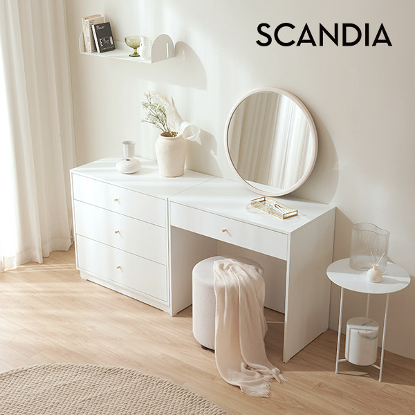 스칸디아 엠마 디자인 3단 서랍장+수납 화장대 세트