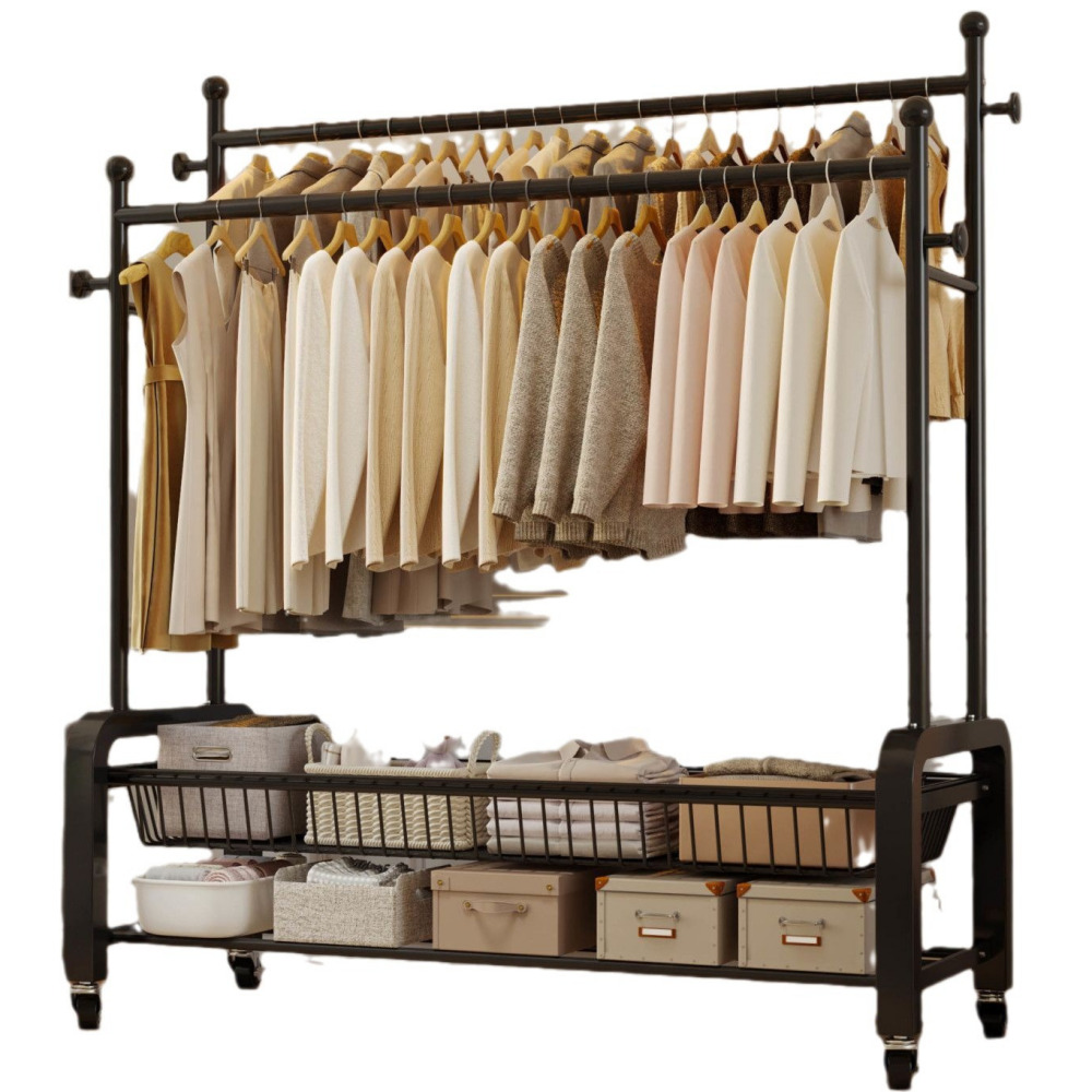 우아플레이스 이동식 행거 튼튼한 2단 트롤리 철제 스탠드 옷걸이