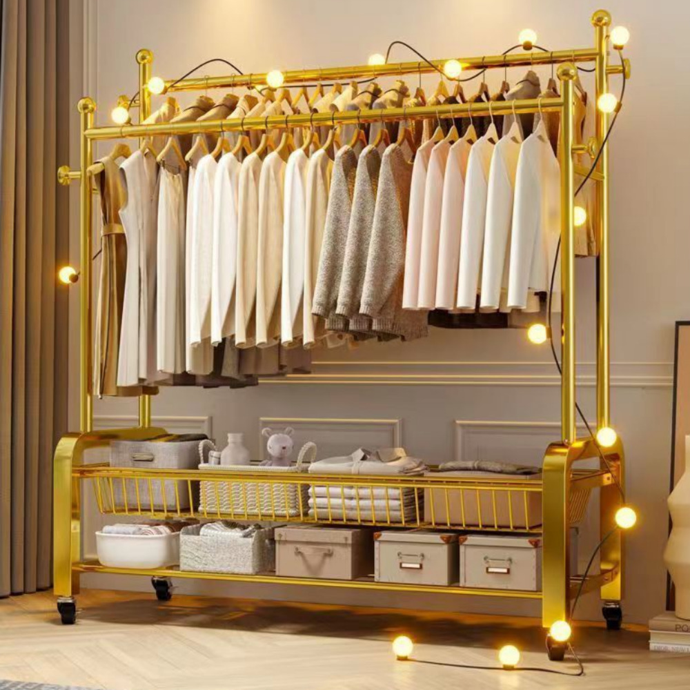 우아플레이스 이동식 행거 튼튼한 2단 트롤리 철제 스탠드 옷걸이