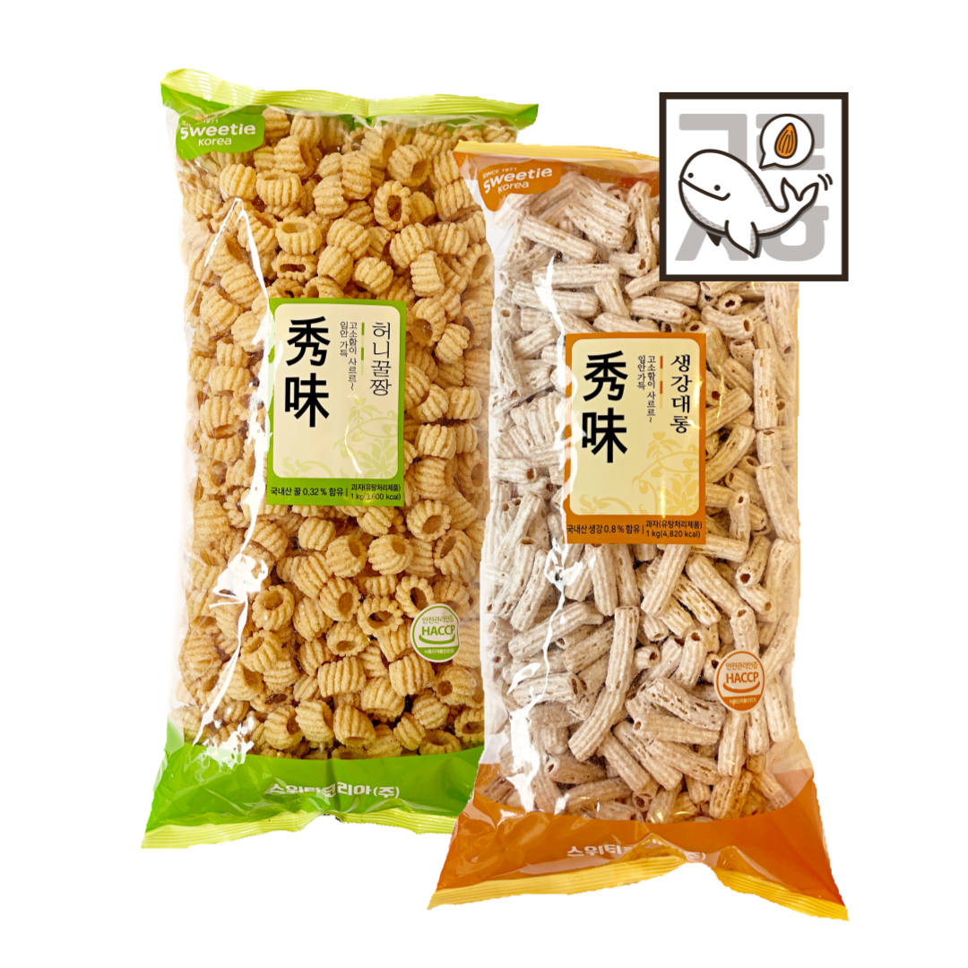 고래상회 생강대롱 허니꿀짱 1kg 맥주집안주 인간사료 짱구 탕비실 단체 대용량 과자 - 상품 이미지