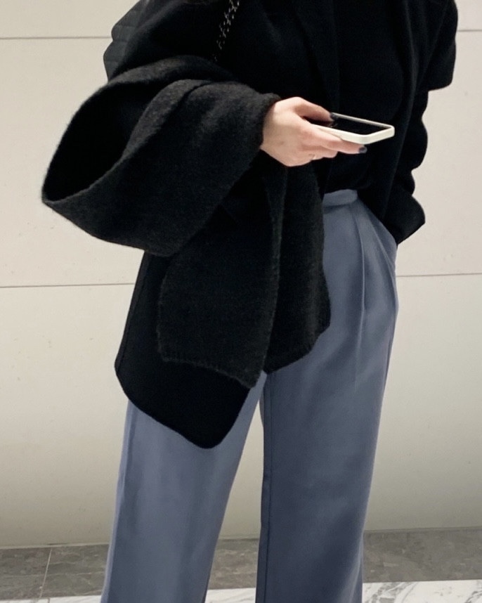 헤링본 울 핸드메이드 조끼내장 하프코트(블랙) 상세 이미지 19