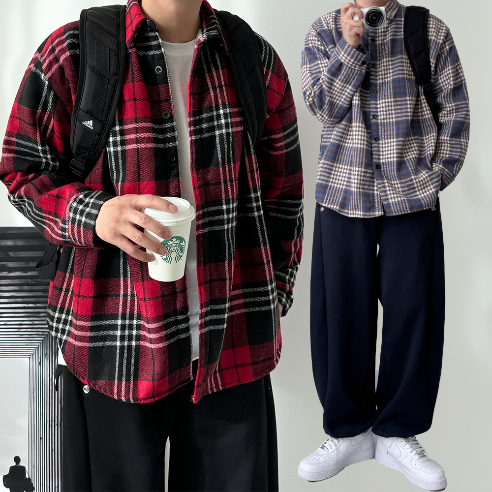 1+1 남자겨울남방 두꺼운 기모남방 - 메인 이미지