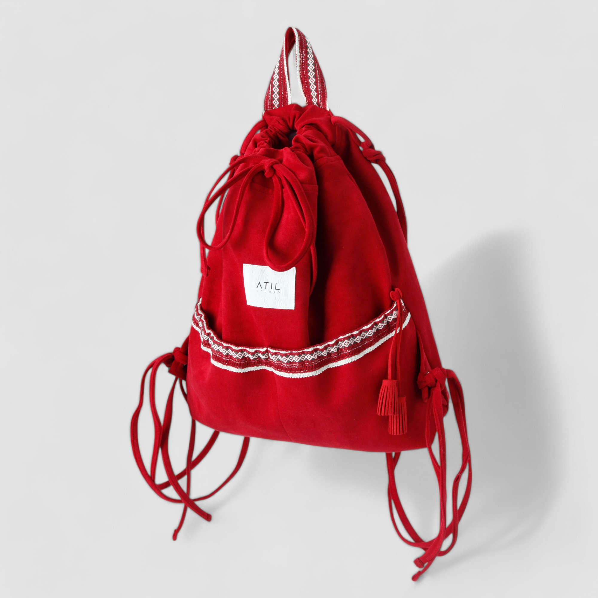 [ATIL STUDIO] 스웨이드 데일리 스트링 백팩 노르딕.ver_[체리레드]