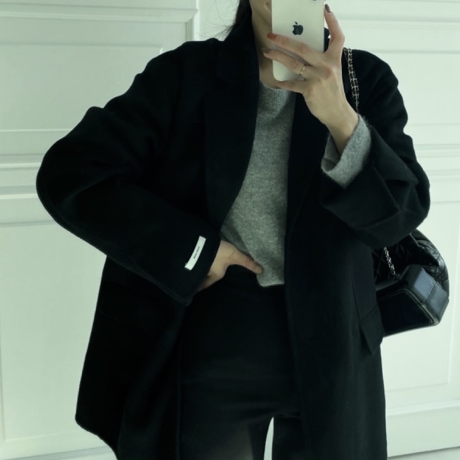 헤링본 울 핸드메이드 조끼내장 하프코트(블랙) 상세 이미지 38