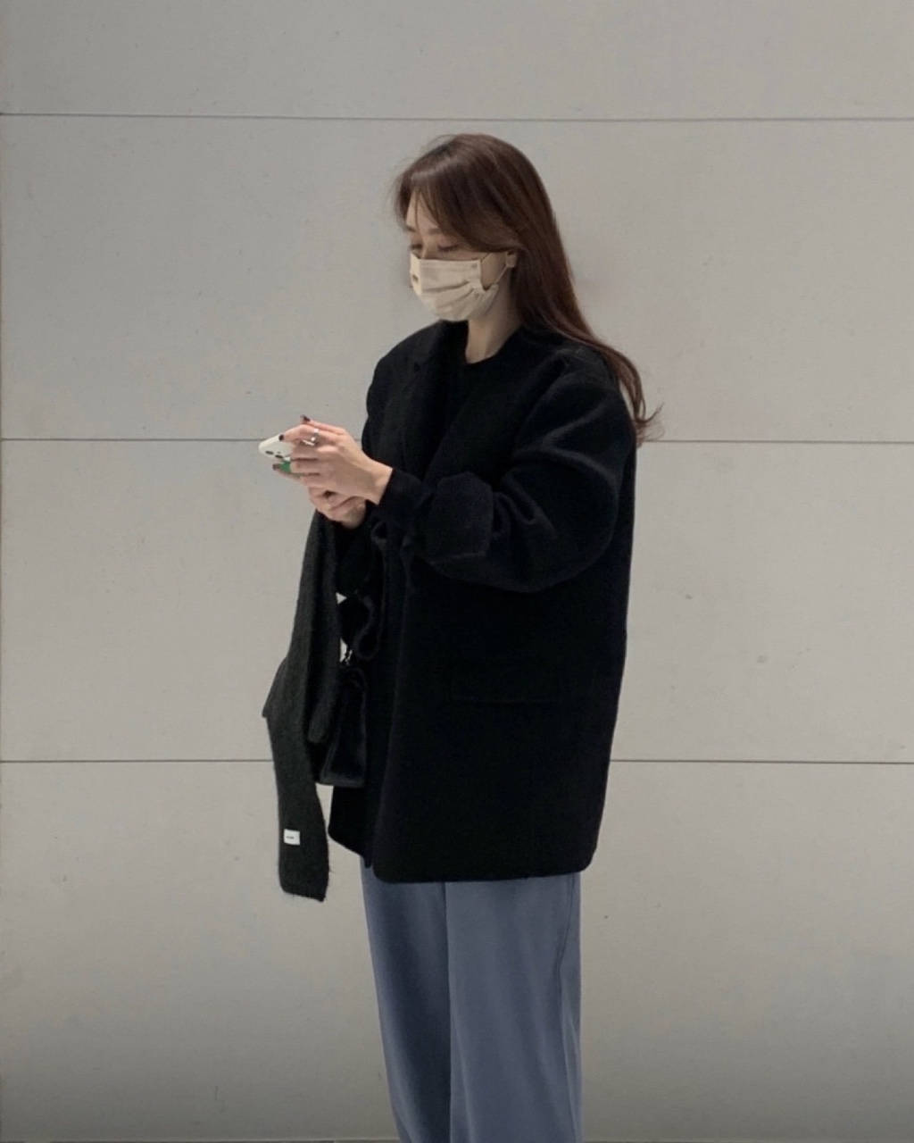 헤링본 울 핸드메이드 조끼내장 하프코트(블랙) 상세 이미지 10