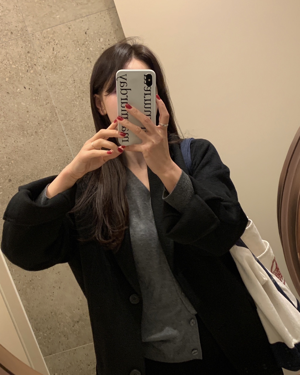 헤링본 울 핸드메이드 조끼내장 하프코트(블랙) 상세 이미지 8