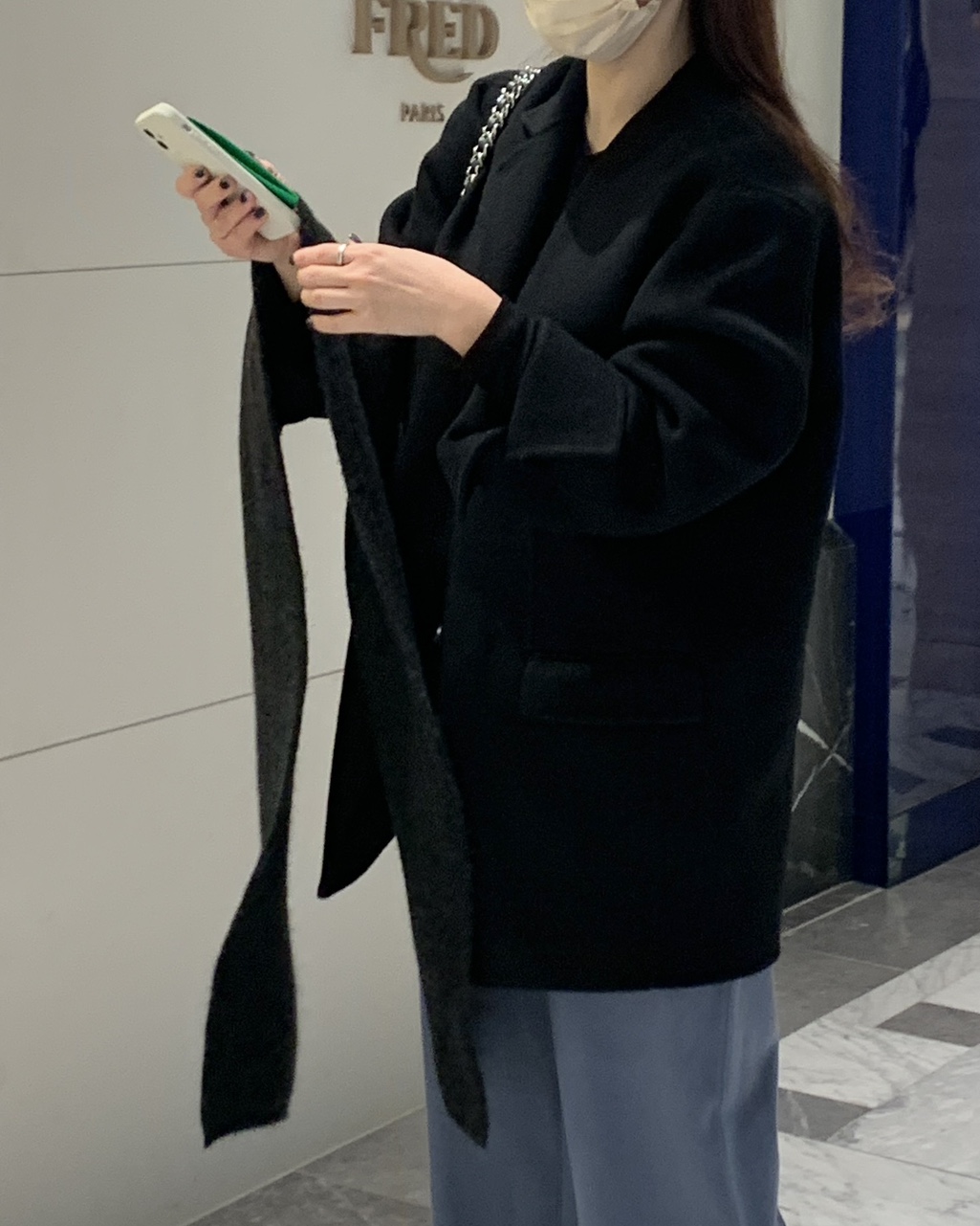 헤링본 울 핸드메이드 조끼내장 하프코트(블랙) 상세 이미지 15