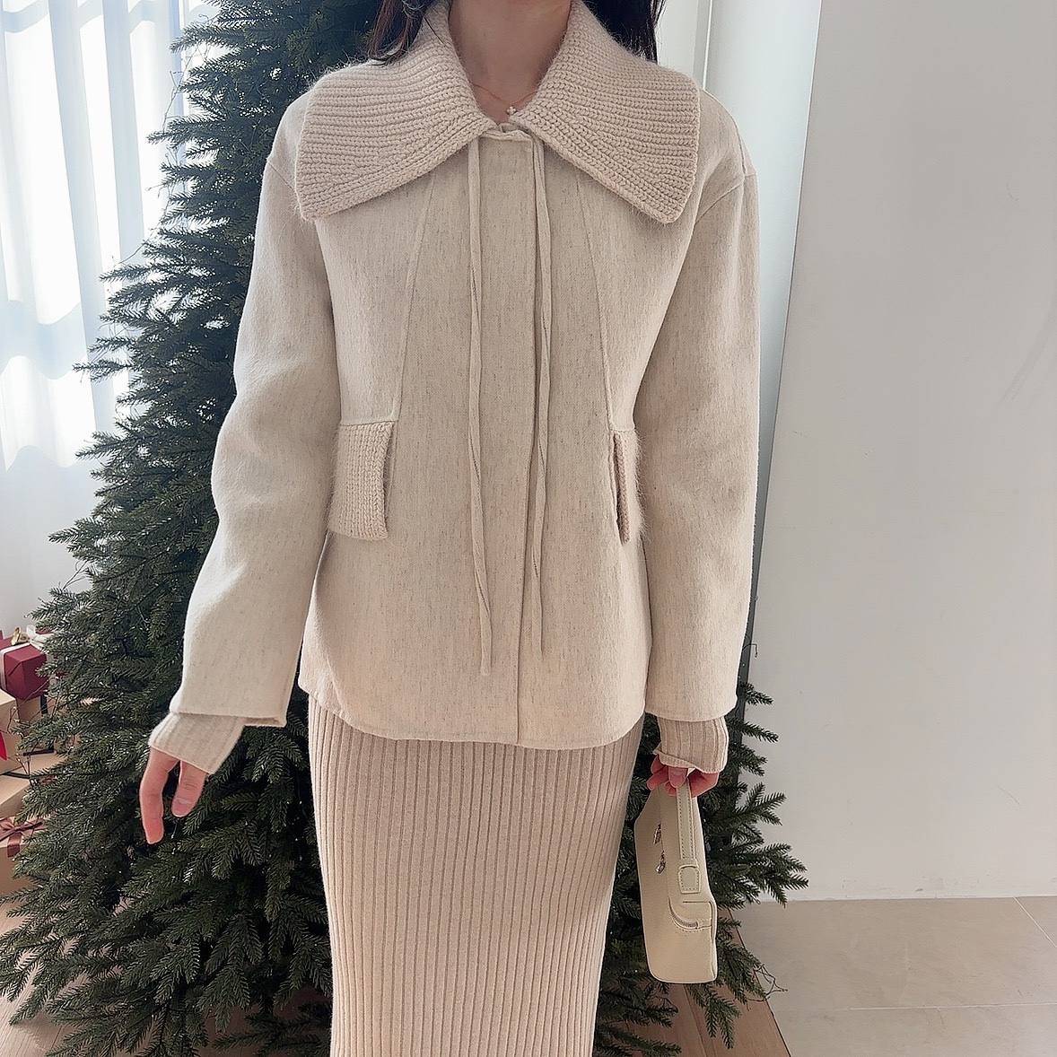 카라 울 캐시미어 핸드메이드 하프 코트 상세 이미지 25