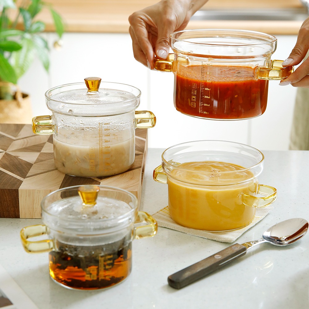 내열유리 스튜팟 미니 냄비 전자렌지 오븐사용 눈금 투명 양수 이유식 300ml