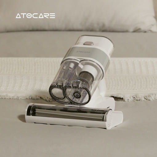 아토케어 듀얼스톰 AI 침구청소기의 열풍건조 기능 작동 모습