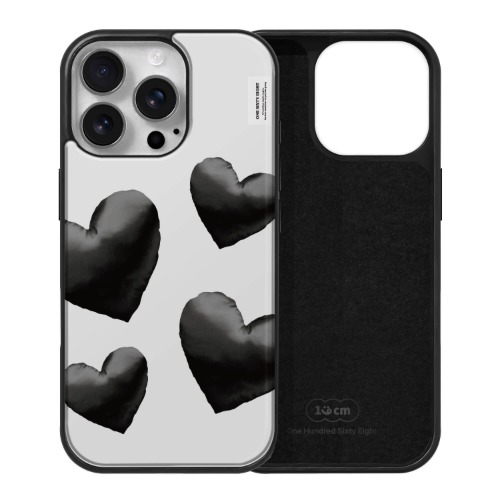 아이폰16 프로 케이스 맥세이프 하드 스웨이드 블랙 하트 쿠션 패턴 - 상세 이미지 2
