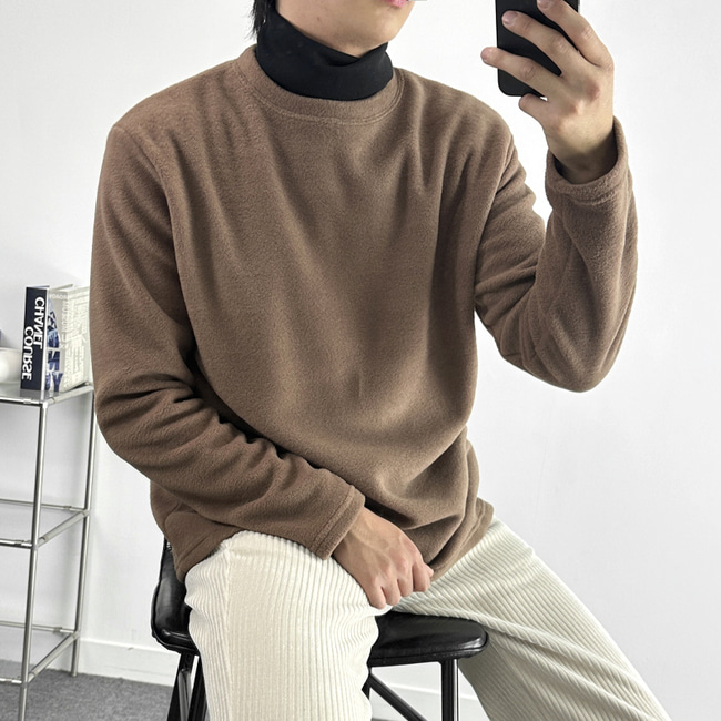1+1 남자 스파이크 겨울 후리스 무지 라운드 긴팔 티셔츠 - 상세 이미지 5